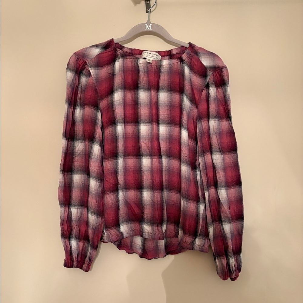 Anthropologie Cloth And Stone Womens XS Glacier Plaid Blouse Top Red